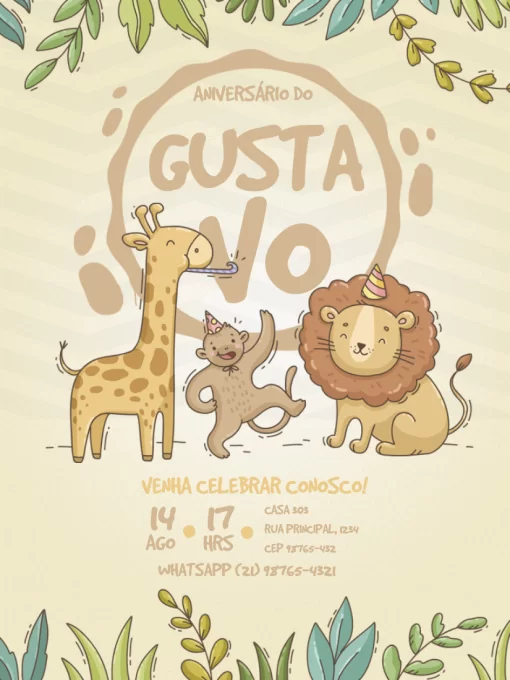 Modelo de convite - aniversário infantil safari
