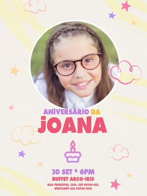 Modelo de convite - aniversário com foto delicado