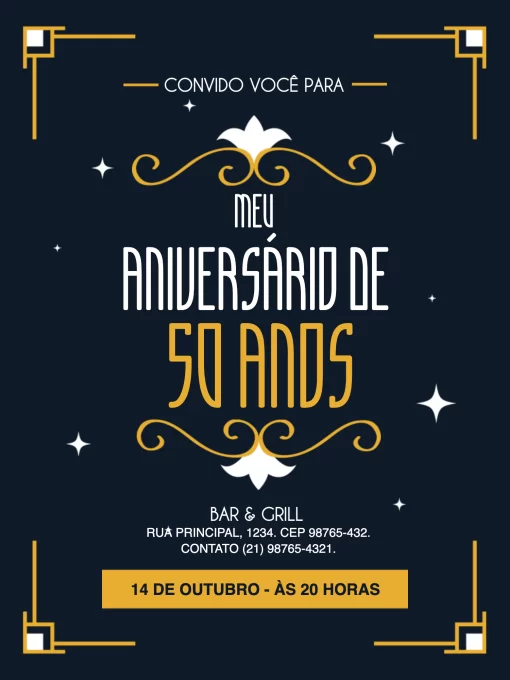 Convite De Aniversário 50 Anos Escuro Edite Online