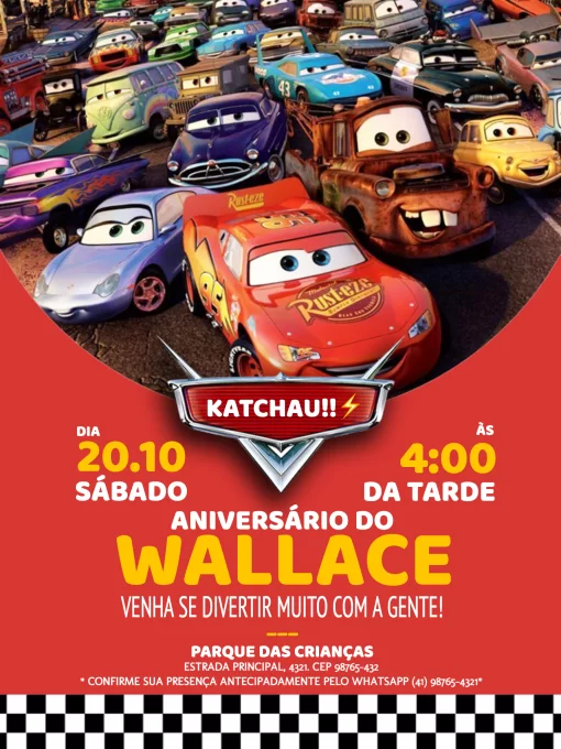 Convite Digital de Aniversário Carro Infantil para Whatsapp