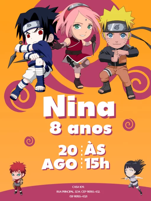 Convite Digital de Aniversario - Tema Anime