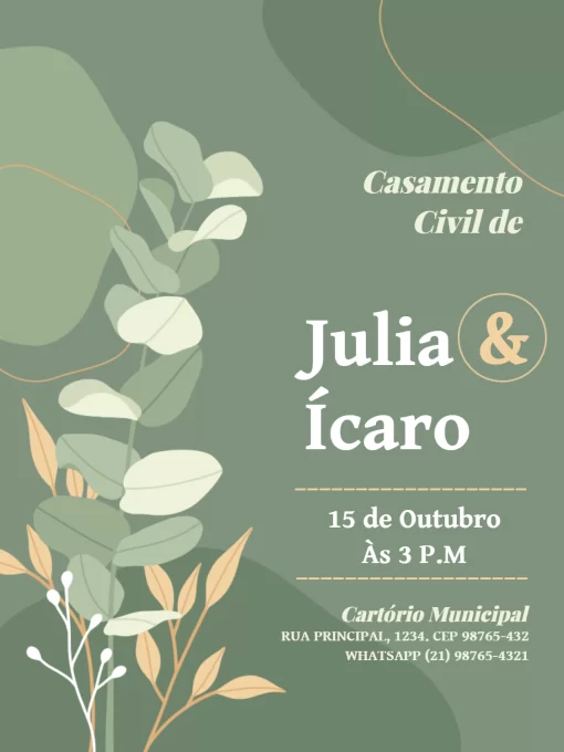 Modelo de convite - casamento no civil floral