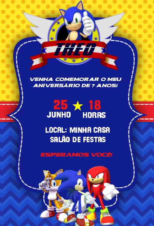 Um Modelo De Convite Do Sonic Pronto Para Preencher Com As  Festas de  aniversário do sonic, Aniversário do sonic, Convite aniversario infantil