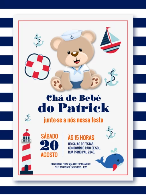 Convite Chá De Bebê Urso Príncipe