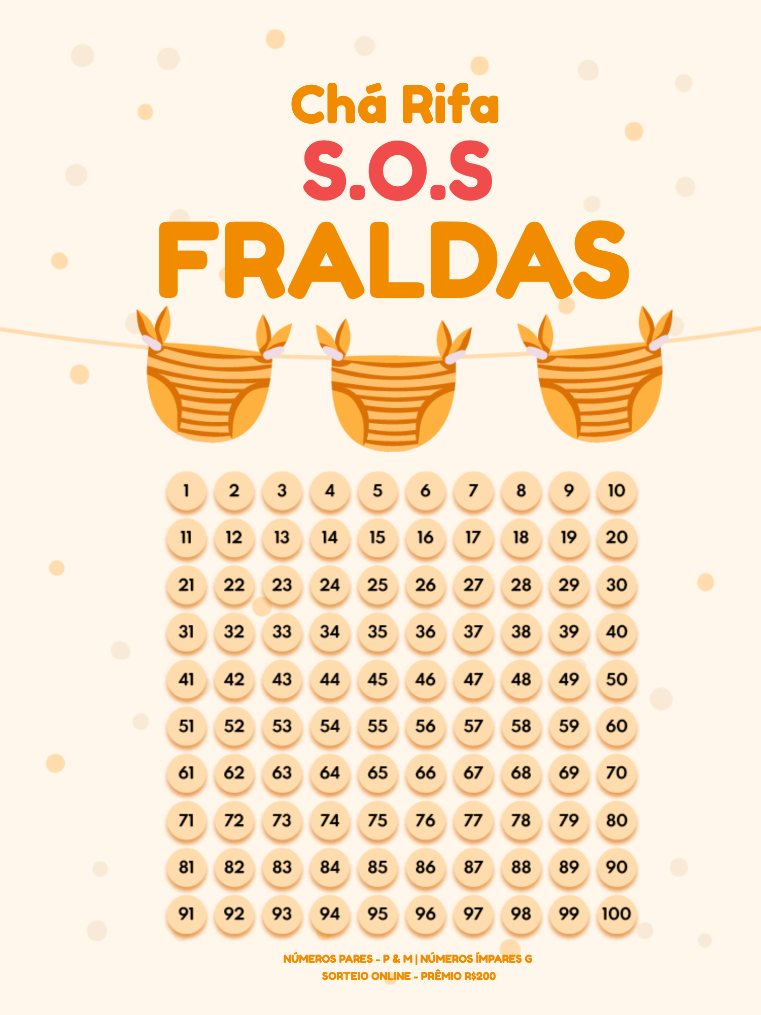 Editar e Baixar Convite Chá Rifa Fraldas, chá de bebê, chá rifa, menina, menina, fralda, criança, infantil, amarelo, laranja