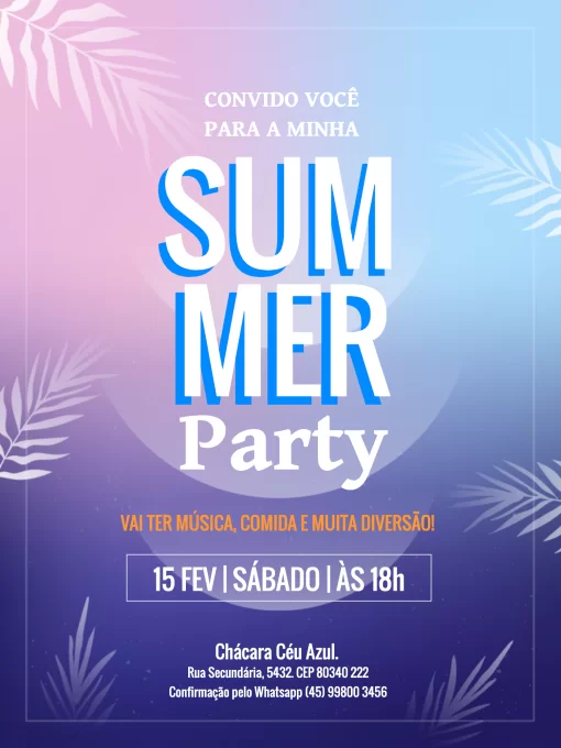Editar e Baixar Convite Summer Party, festa, infantil, adulto, aniversário, menina, menino, summer party, tropical, verão