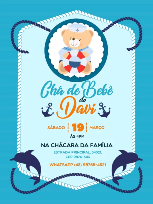 Convite chá de fraldas ursinho príncipe cha de bebe - Edite grátis com  nosso editor online