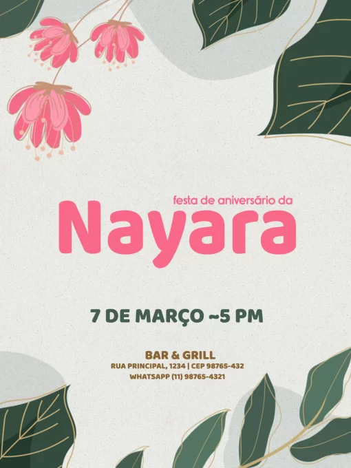 Modelo de convite - aniversário delicado floral