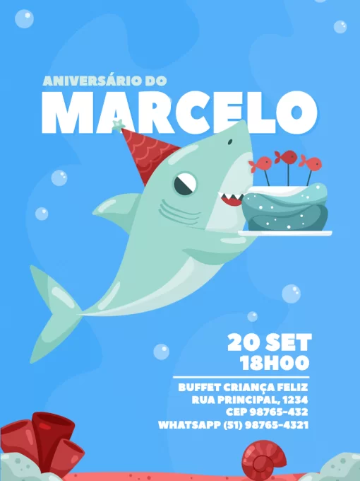 Modelo de convite - digital aniversário tubarão