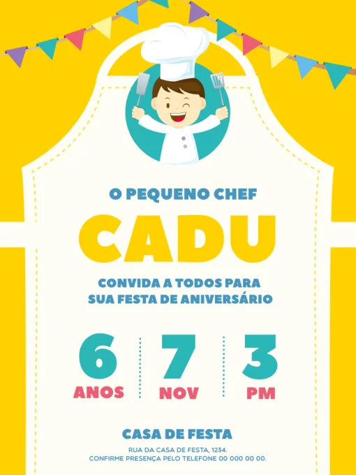 Modelo de convite - aniversário chef cozinha