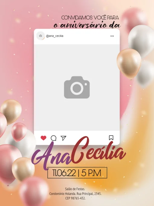 Modelo de convite - festa aniversário midia social com balões