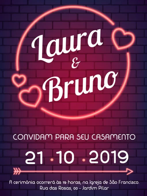 Convite de Casamento Neon Coração Convite de Casamento Neon Coração