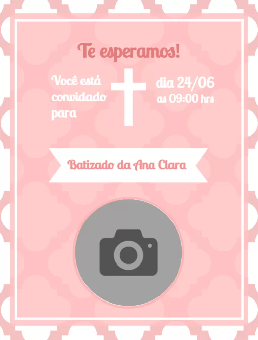 Modelo de convite - batizado rosa