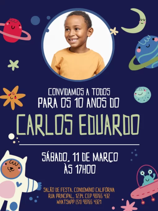 Modelo de convite - aniversário infantil masculino espacial