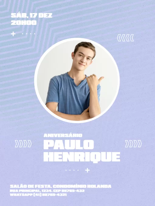 Modelo de convite - aniversário jovem masculino geométrico