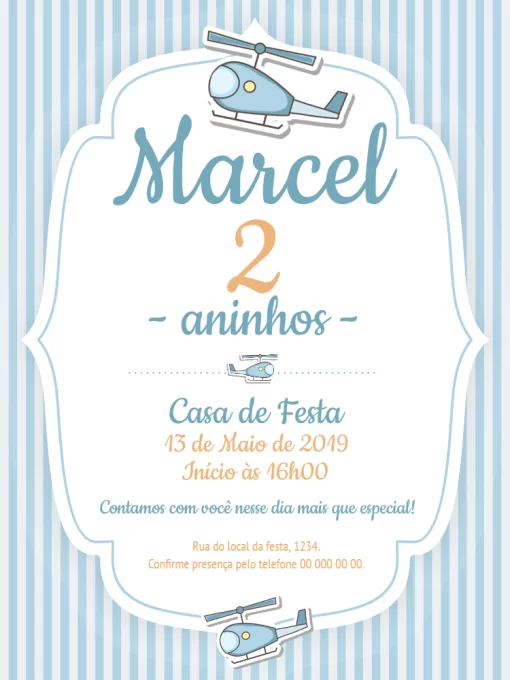 Modelo de convite - aniversário helicópteros