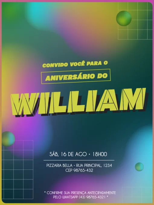 Modelo de convite - aniversário jovem masculino neon