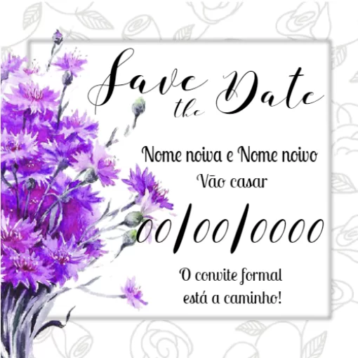 Modelo de convite - save the date flores roxas