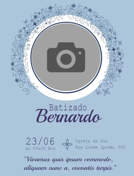 Editar e Baixar Convite Floral Azul Batizado, batizado, batismo, menino, foto, flores, primavera, delicado, online, digital, personalizado, whatsapp