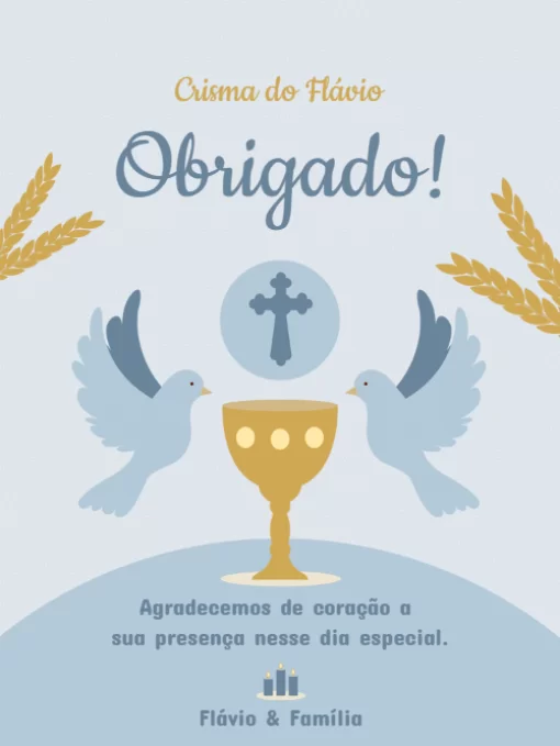 Cartão De Agradecimento De Presença Crisma Azul  Cartão De Agradecimento De Presença Crisma Azul