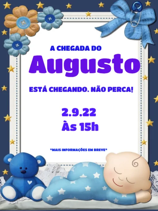 Modelo de convite - cartão chá bebê urso bandeira azul para editar