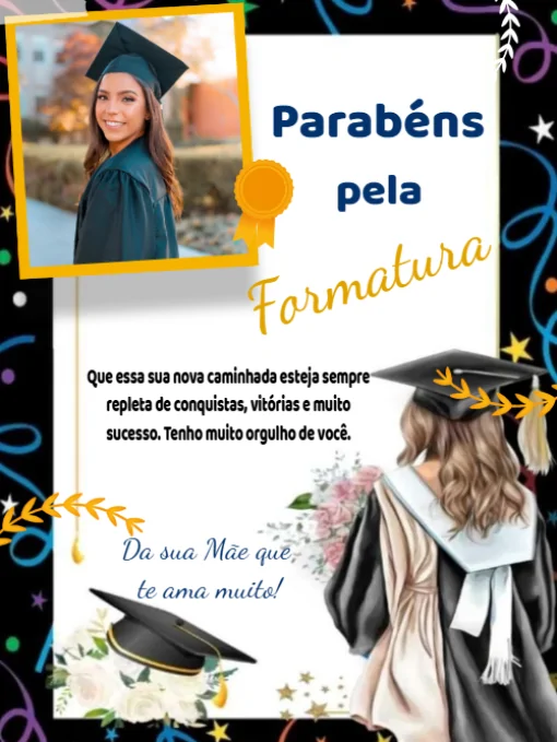 Modelo de convite - cartão comemoração formatura com foto para editar