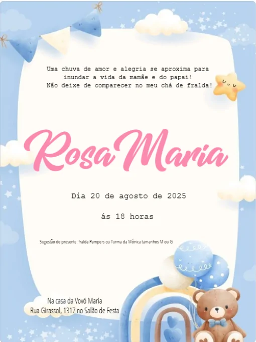 Modelo de convite - chá bebe azul para editar