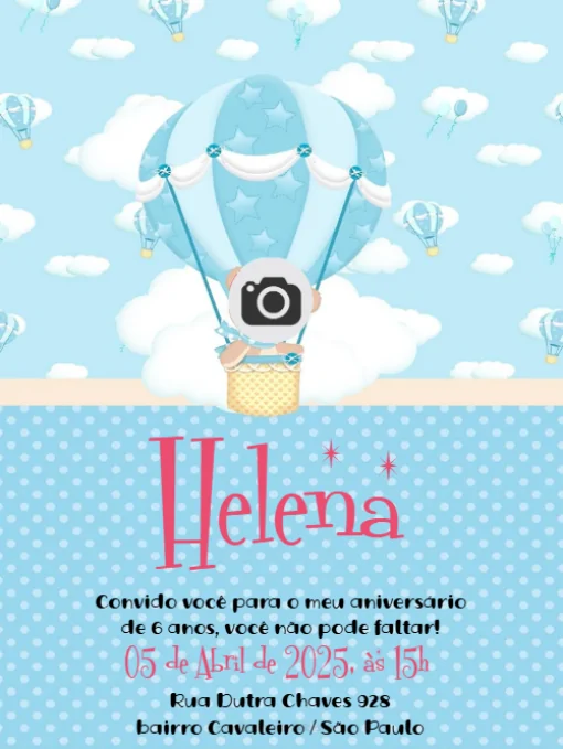 Modelo de convite - balão ursinho para editar