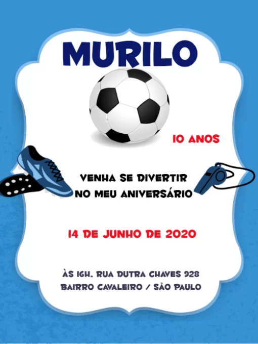 Modelo de convite -  aniversário chuteira azul