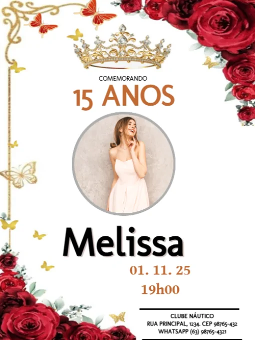 Modelo de convite - 15 anos com foto para editar