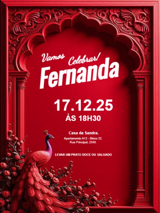 Modelo de convite - aniversário pavão para editar