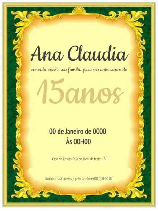 Modelo de convite - aniversário 15 anos para editar