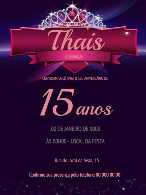 Modelo de convite - 15 anos com confirmação presença