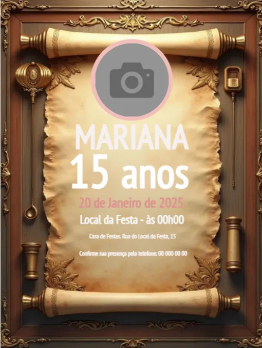 Modelo de convite - aniversário 15 anos papiro para editar