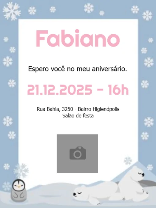 Modelo de convite - aniversário pinguimpara editar