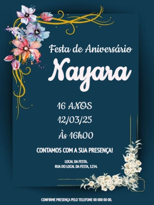 Modelo de convite - aniversário 16 anos para editar