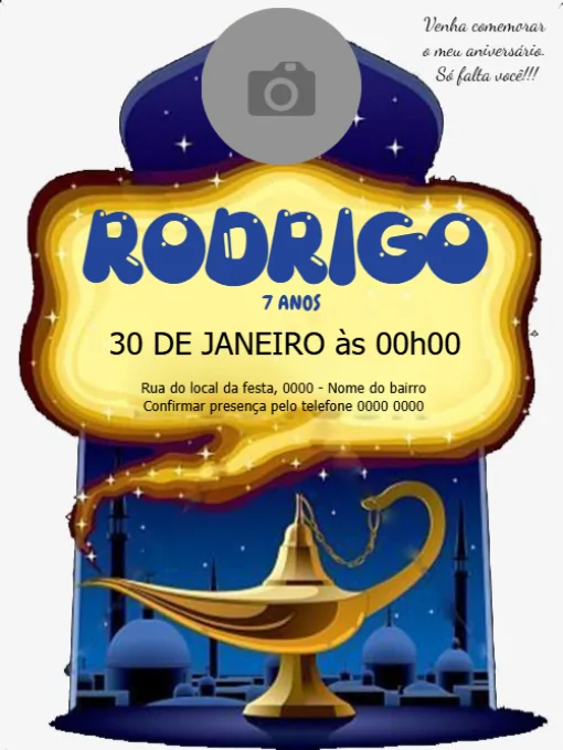 Modelo de convite - aniversário gênio da lâmpada para editar