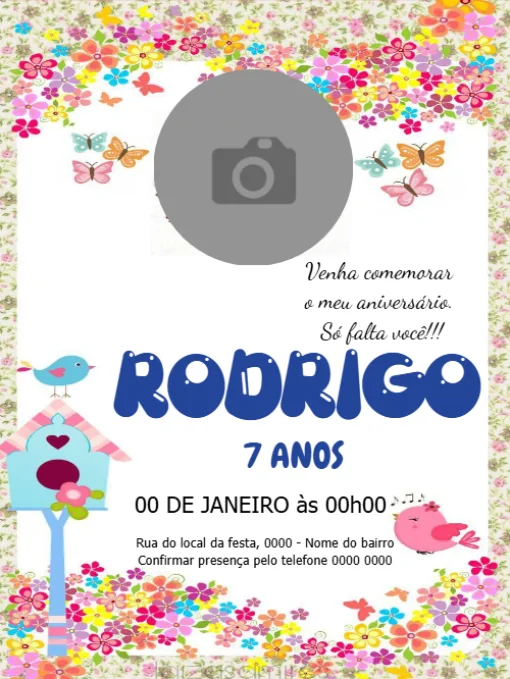 Modelo de convite - aniversário pássaros para editar