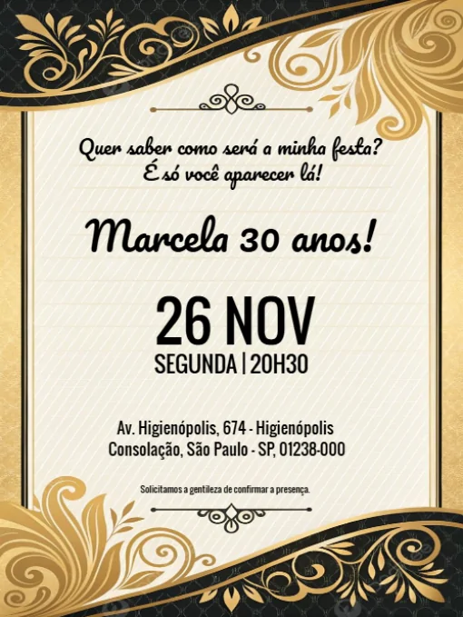 Modelo de convite - aniversário adulto feminino para editar