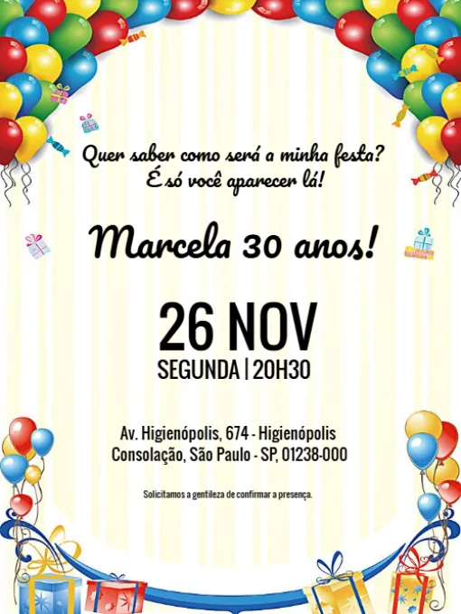 Convite Aniversário Balões Coloridos Para Editar Convite Aniversário Balões Coloridos Para Editar