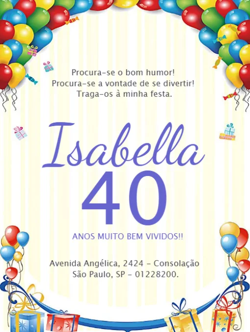 Modelo de convite - festa aniversário balões para editar