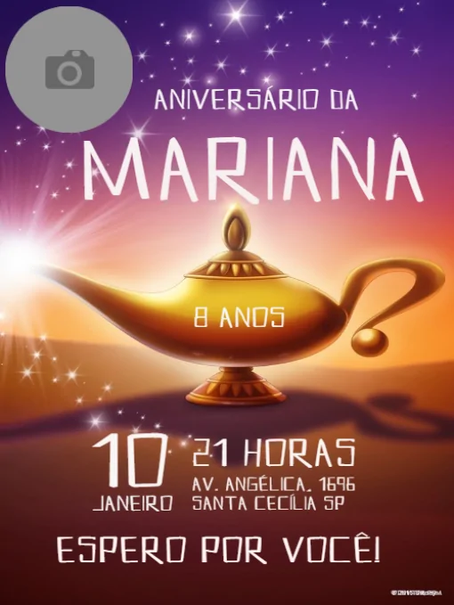 Modelo de convite - aniversário lâmpada gênio para editar