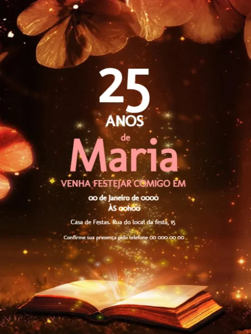Modelo de convite - aniversário 25 anos livro para editar