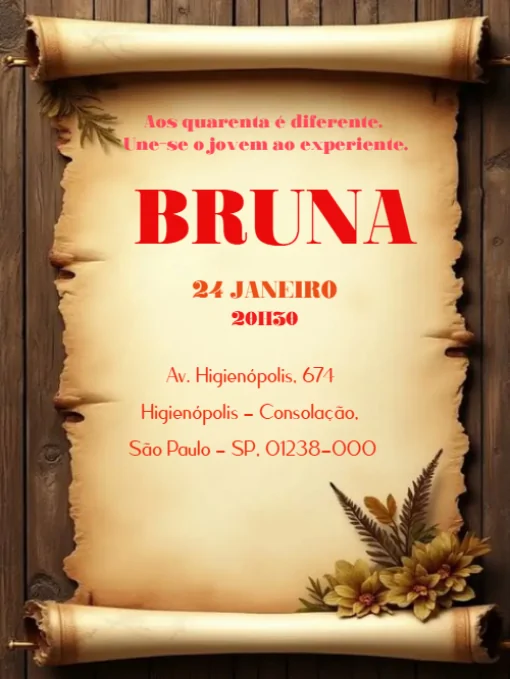 Modelo de convite - aniversário papiro flores para editar