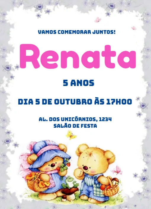 Modelo de convite - aniversário ursinhos para editar