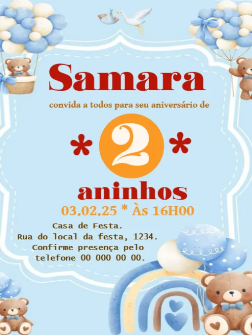 Modelo de convite - aniversário urso ursinho para editar