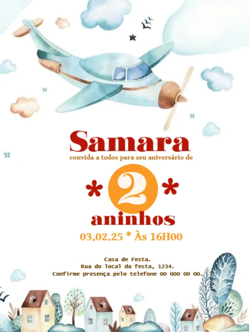 Modelo de convite - aniversário avião editar