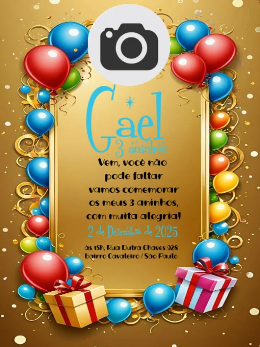 Modelo de convite - aniversário balões com foto para editar