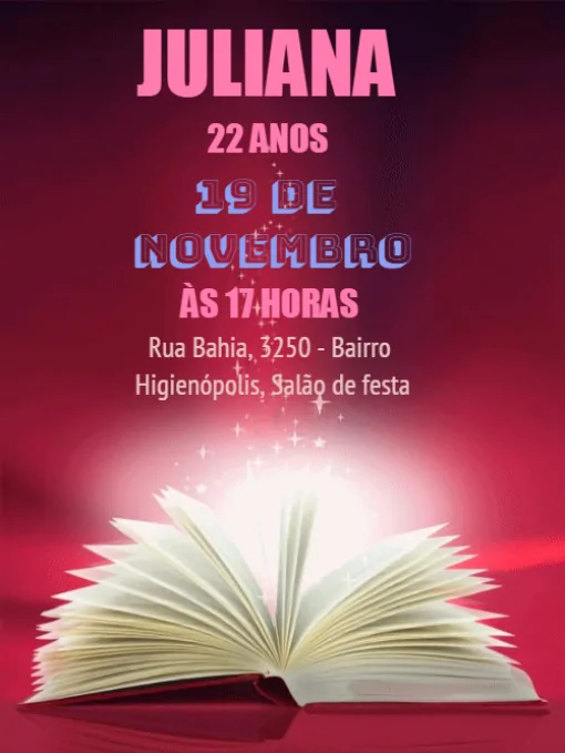 Modelo de convite - aniversário livro aberto para editar