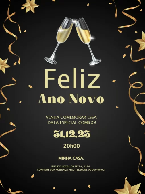 Convite reveillon ano novo champanhe Convite reveillon ano novo champanhe